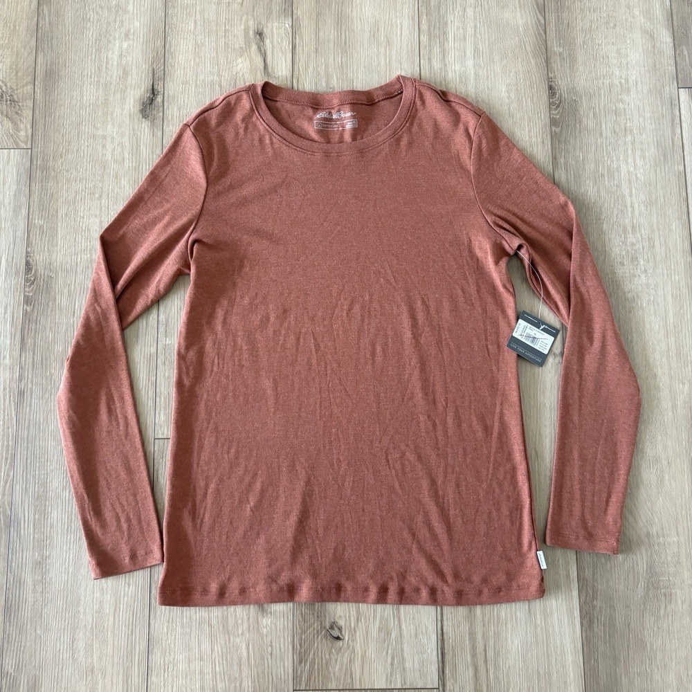NWT Eddie Bauer Cotton USA Long Sleeve Crewneck Tee - Orange Size XL Women's